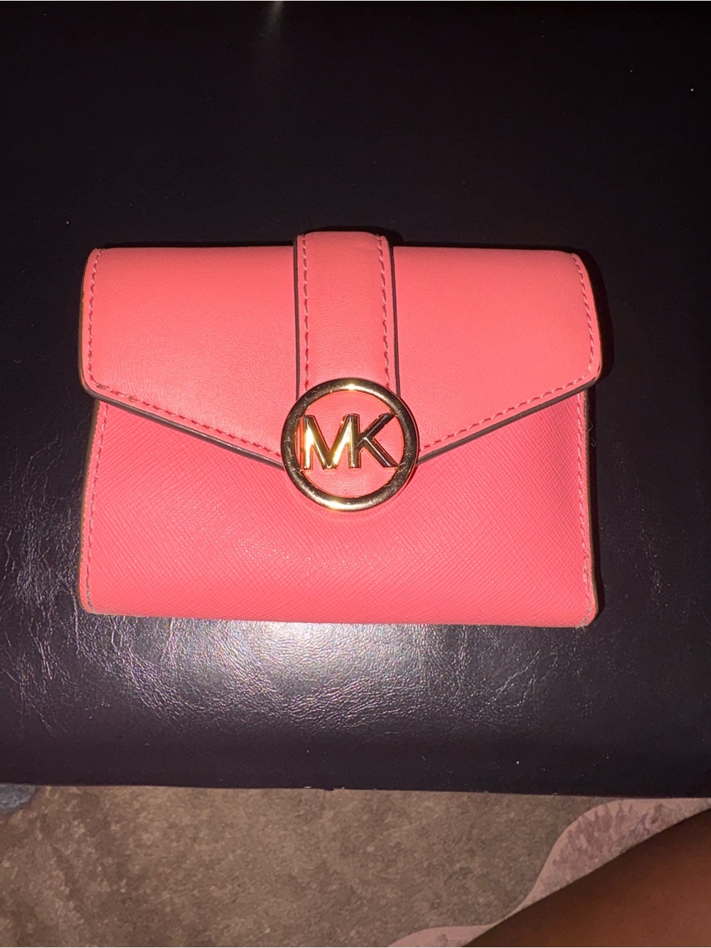 Michael Kors Coral Pink Envelope Wallet with Gold MK Emblem